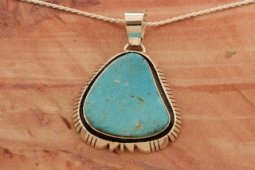 Native American Jewelry Genuine Kingman Turquoise Nugget Sterling Silver Pendant